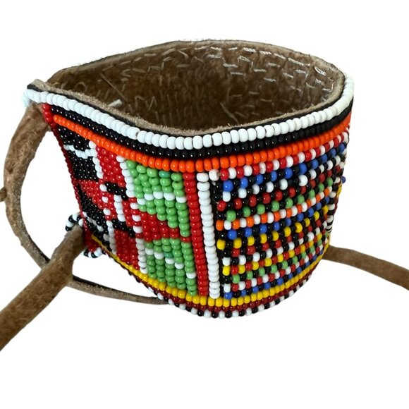 Retro Masai Beaded wide leather bracelet multicolor african tribal - Picture 2 of 5